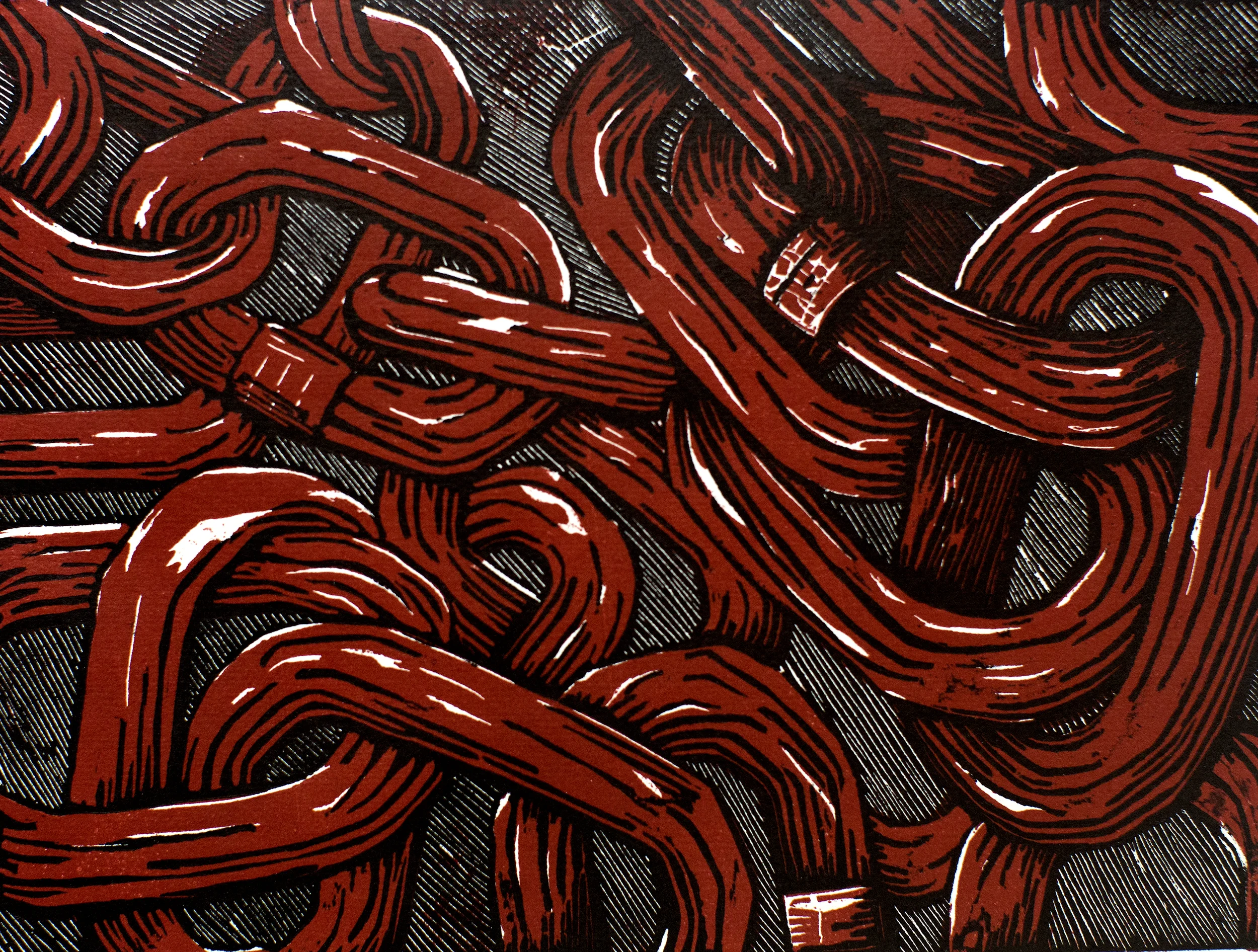   Chains #2   Two color linoleum print 