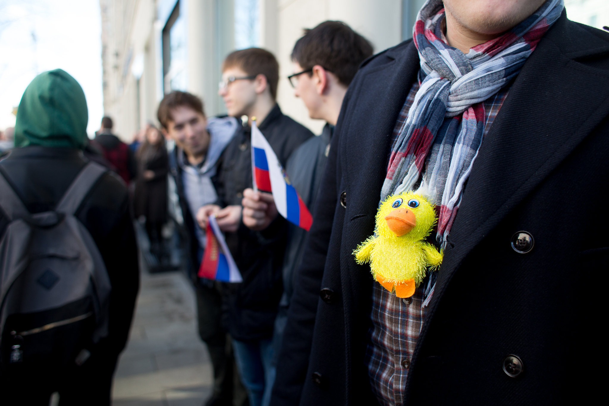 Demonstrators flaunt yellow ducks, symbolic of one of Prime Minister Medvedev’s luxurious mansions in which he houses his pet ducks.
