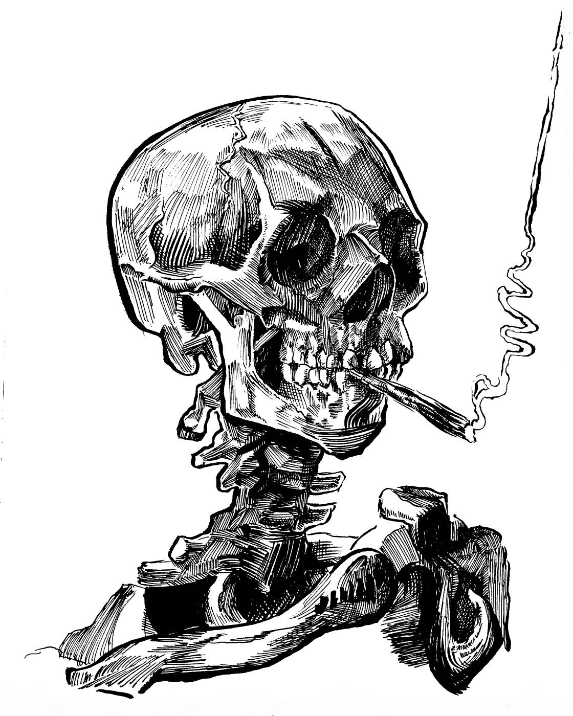 Study of Van Gogh's Skull with Burning Cigarette