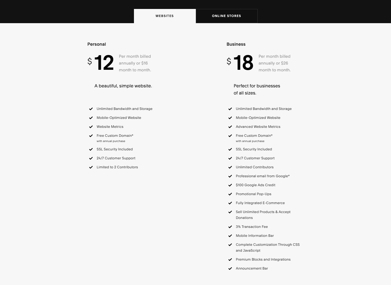 Squarespace Website Plans