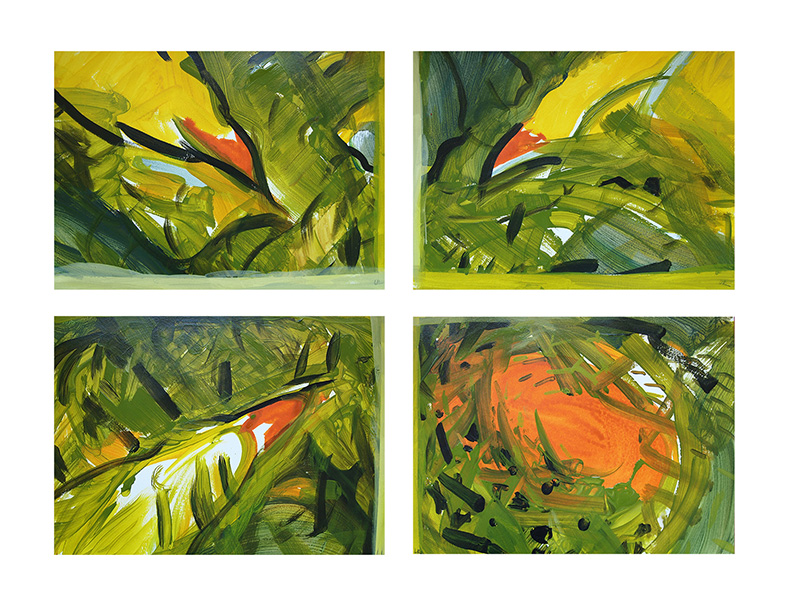 Three Birds Approaching An Empty Nest (quadriptych)