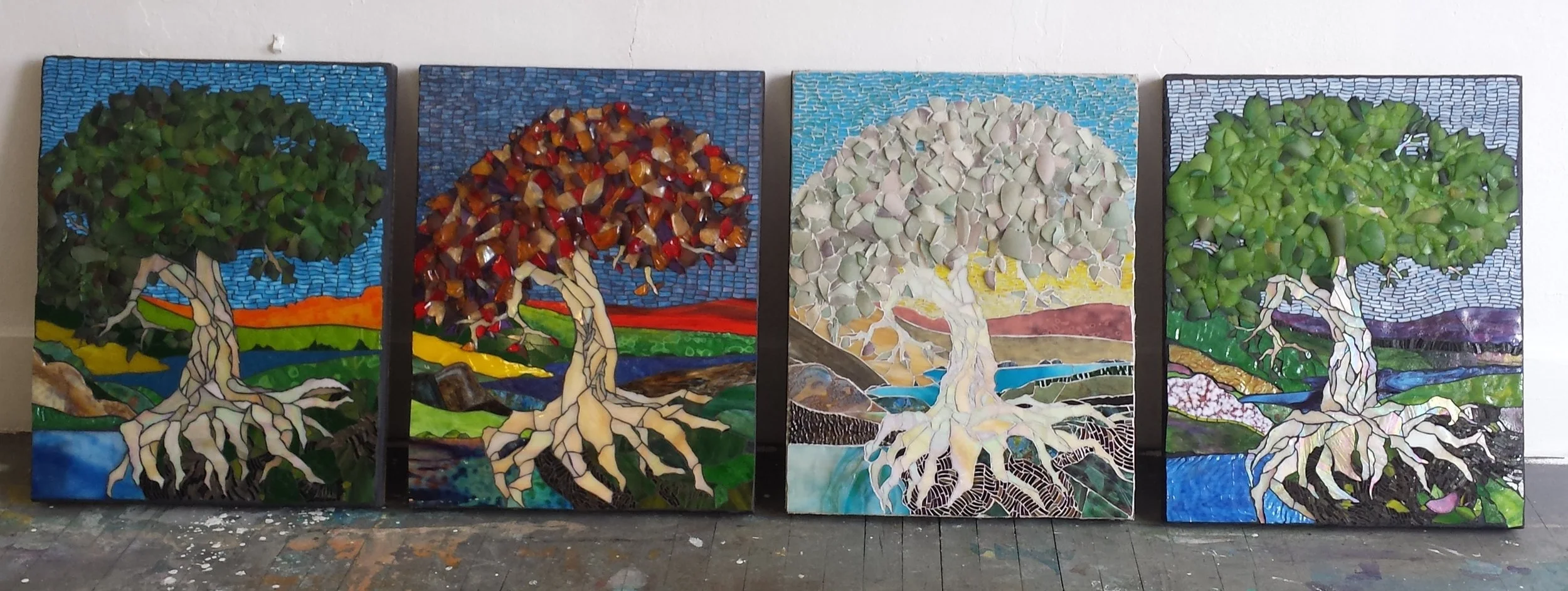 Trees of Life ~ sea glass series 24" x 18"