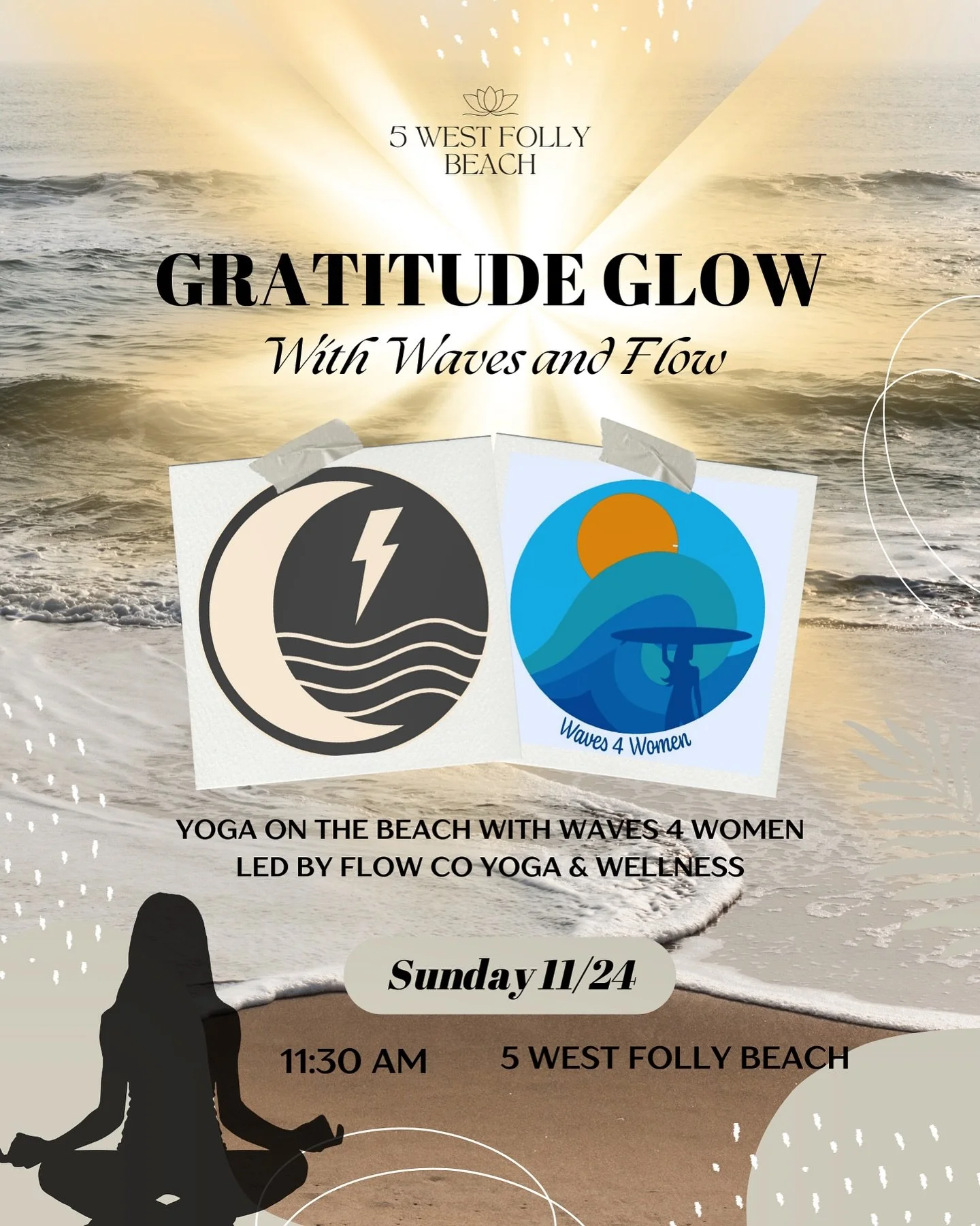 🌟 Get your pre-Turkey day Gratitude Glow with Waves &amp; Flow!🌟

Join @waves4women and @the_flowco for a beach yoga session led by the beautiful and talented @majestayogiandpup @tonyamindfulmom 

🦃 Before the stressors and chaos of the holiday, c