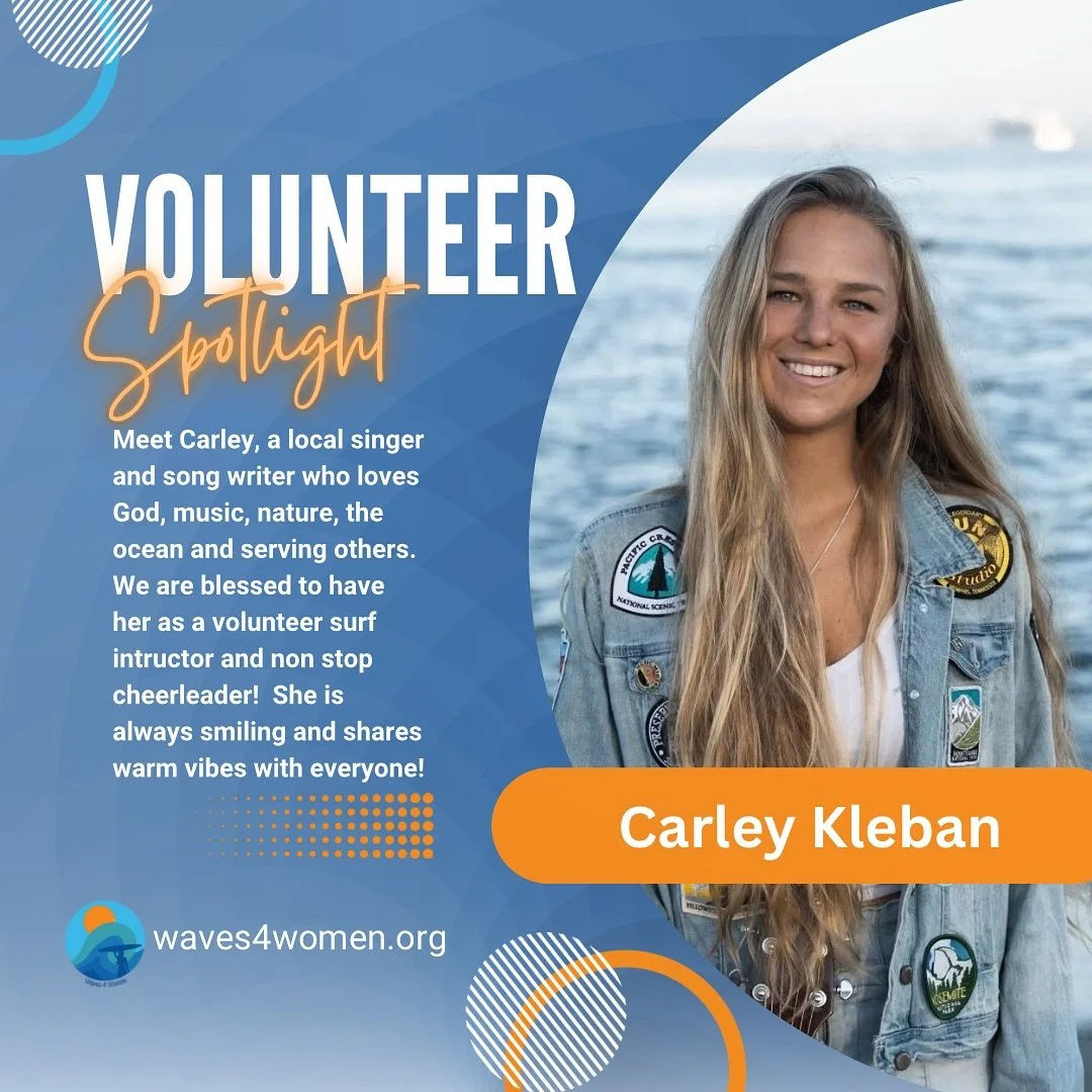 ⭐️ Saturday Spotlight ⭐️

Meet Carley! 

🧡 Carley is a beautiful human inside and out! 

She is a singer, songwriter, and surfer who loves music, nature, the beautiful ocean, God, and serving others. 

She found Waves 4 Women four years ago when she
