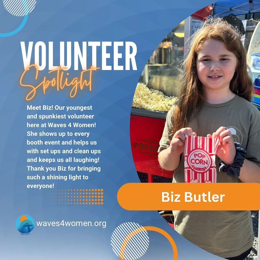 ⭐️ Saturday Spotlight ⭐️

Meet Biz! 

🧡 At 9 years old, she is our youngest and liveliest volunteer here at Waves 4 Women! 

🩵 The daughter of our Executive Director, Biz is learning to be a strong and empowered young lady at an early age! 

🧡 She