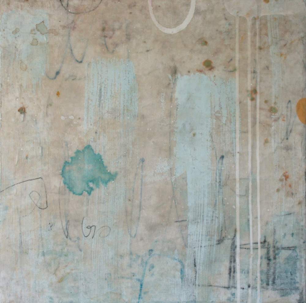 daywork mixed media on panel 16 x 16 x 2