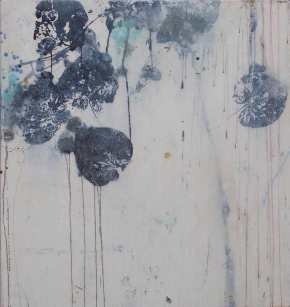 indigo mixed media / paper / panel 32 x 30 x 2