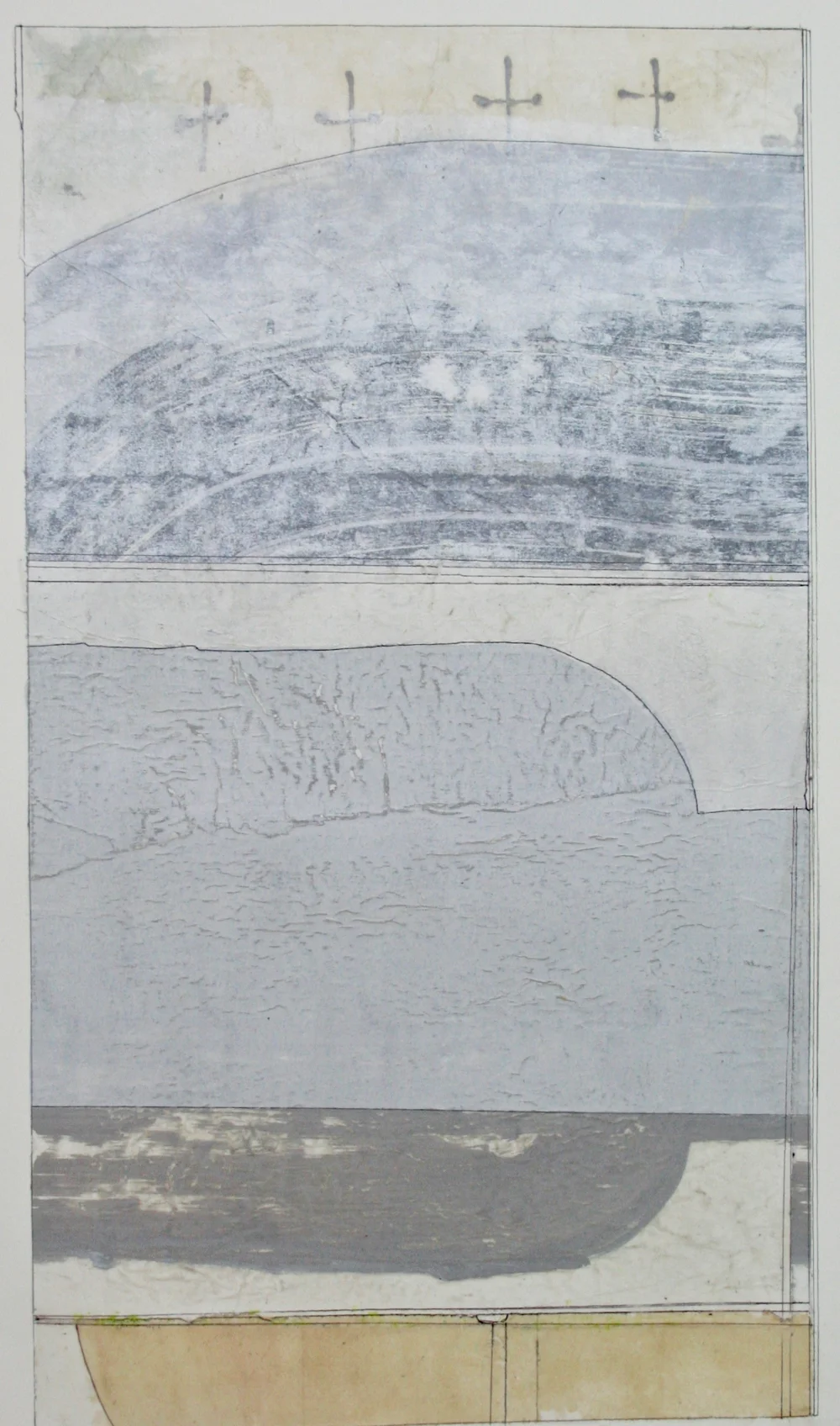 four crosses mixed media on paper 40 x 26 . .