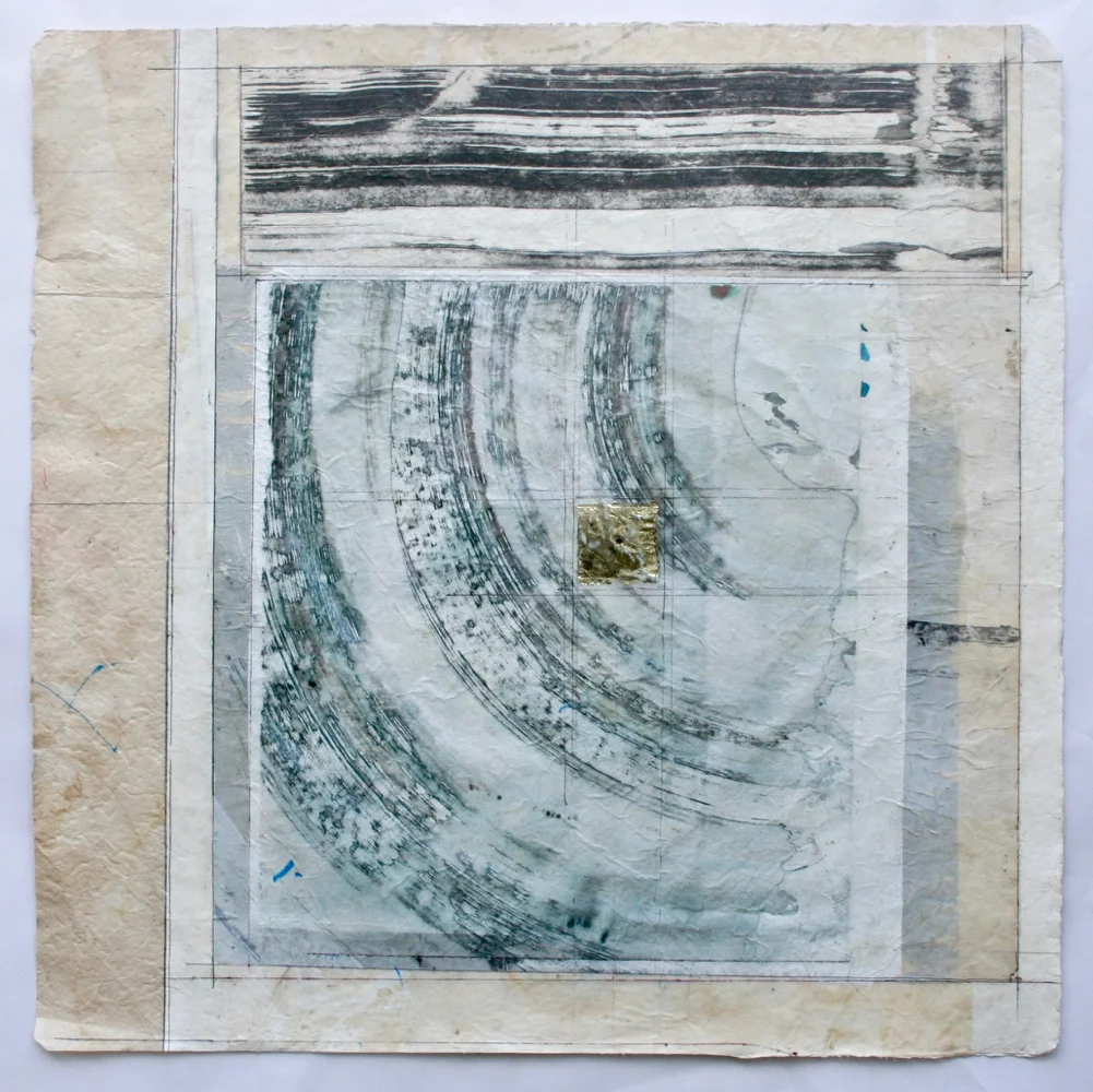 stupa V 26 x 26 mixed media on Bhutanese paper . . .