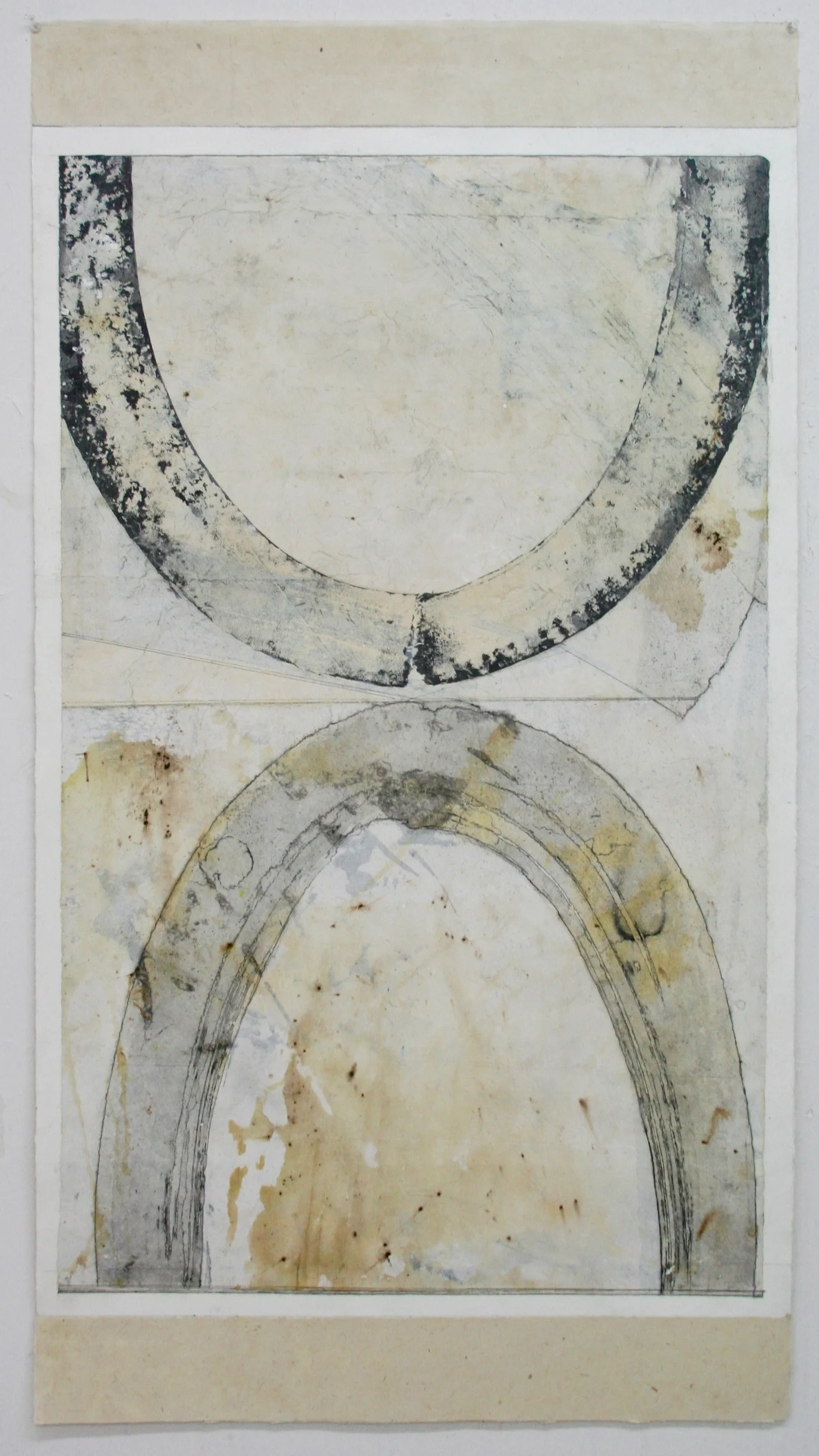 parabolas mixed media on Tibetan paper 48 x 25.5 . . . .