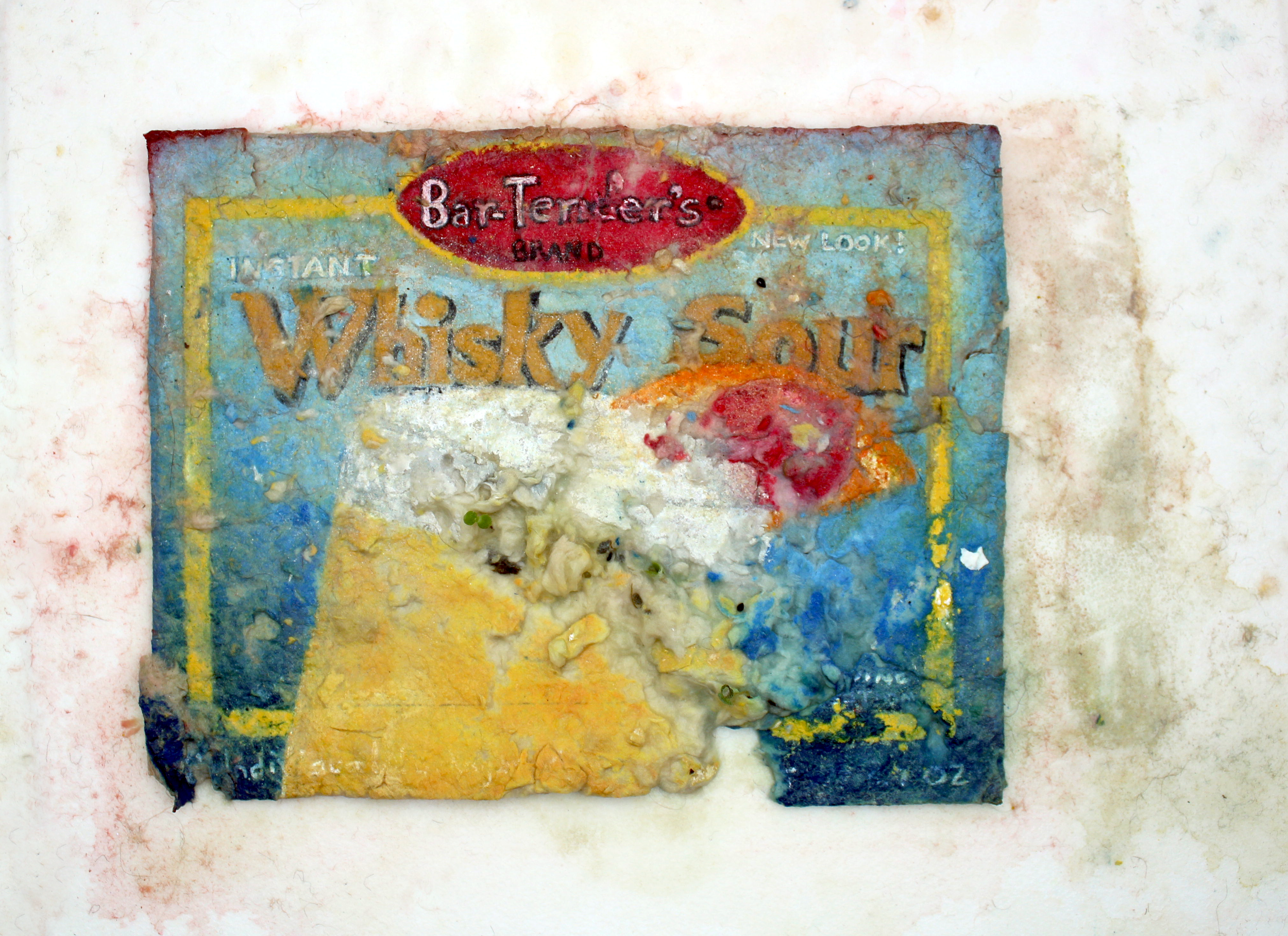 A painting made to look like a package of whiskey sour mix