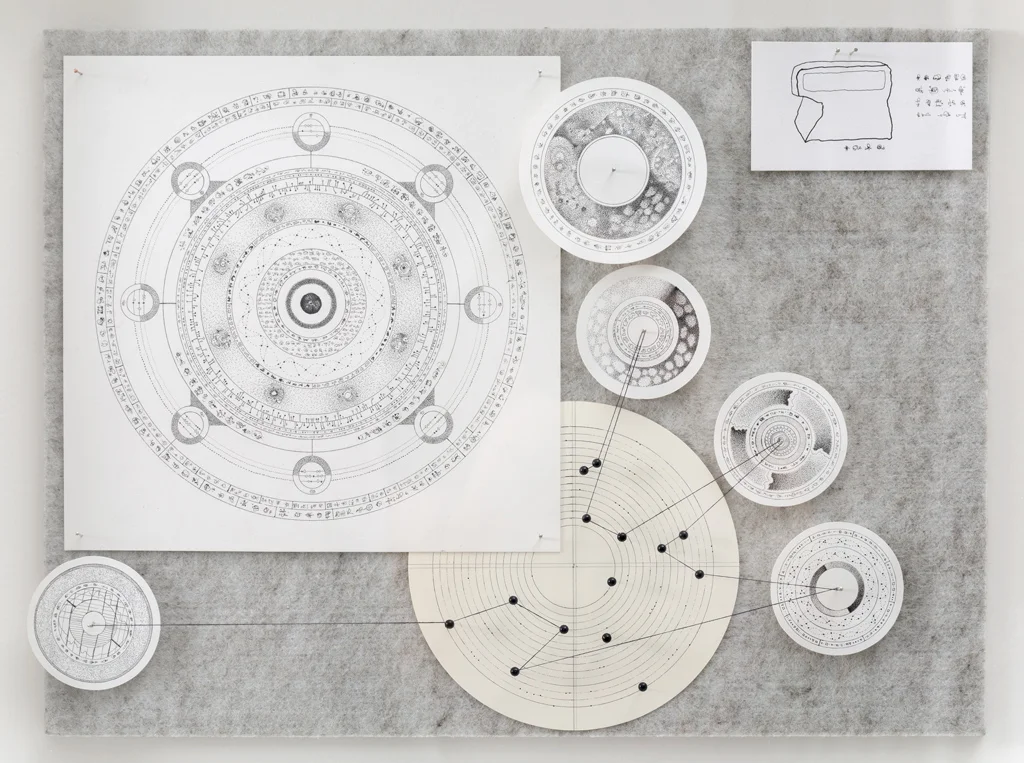 Hypothesis 3 , ink on paper, pins, cotton thread, pinboard, 2015 Image Credit: Document Photography