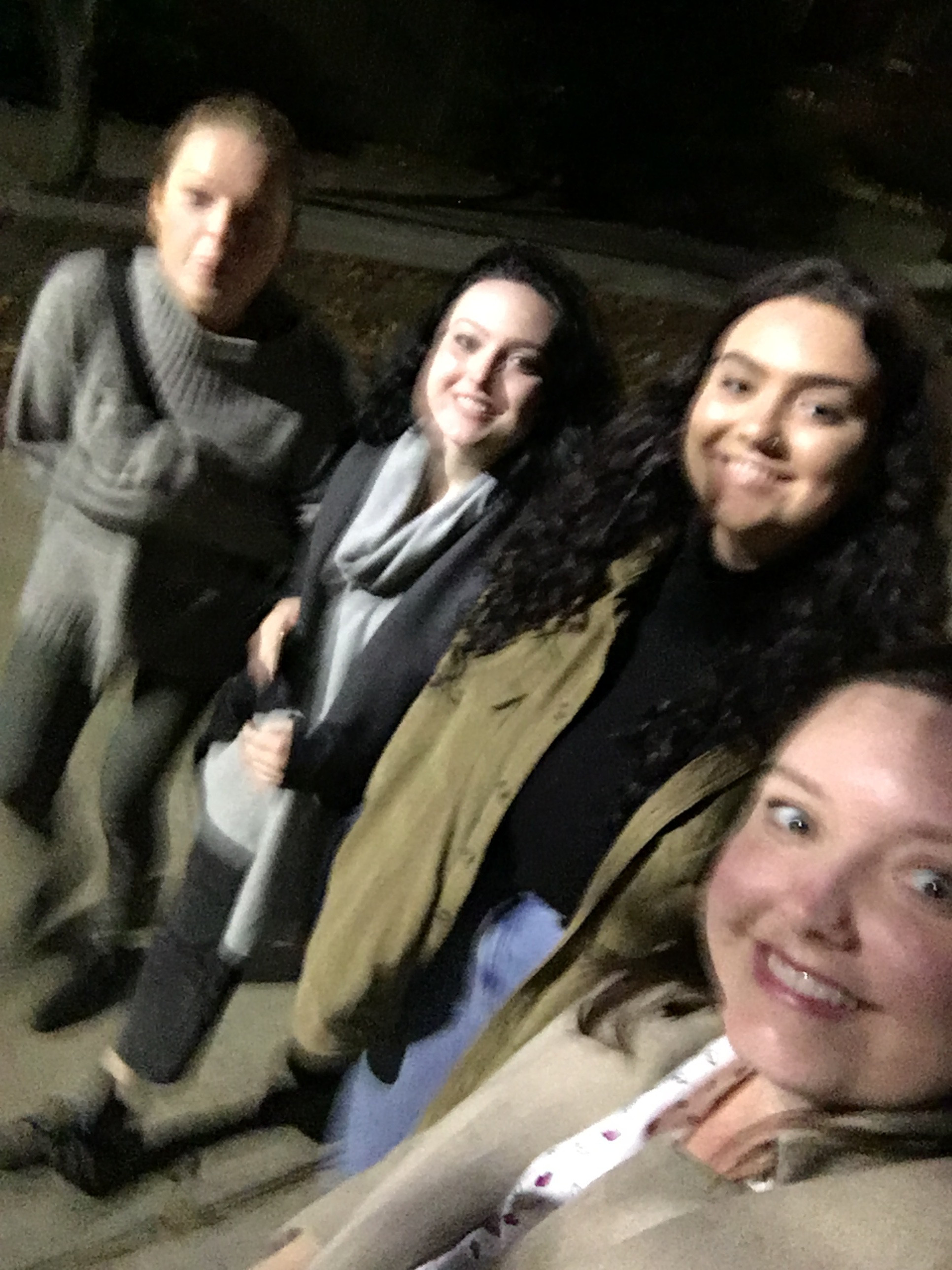 Nighttime cousins' walk to the bar!