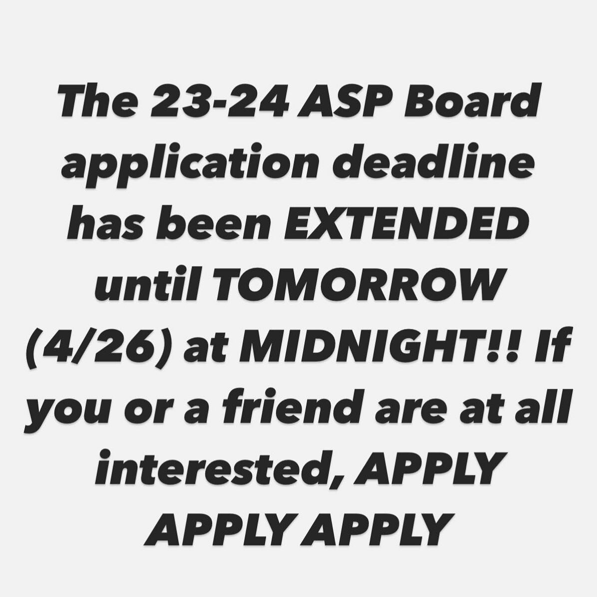 go check the link in our bio for our board application!! the deadline has been extended until 4/26 at midnight! asp board is the perfect opportunity to give back to the crp community while developing leadership skills! 🤩🥳