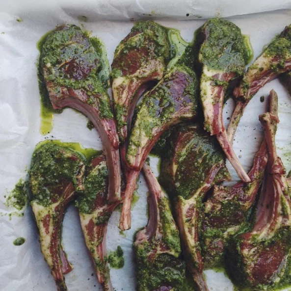 lamb lollipops + mint pesto