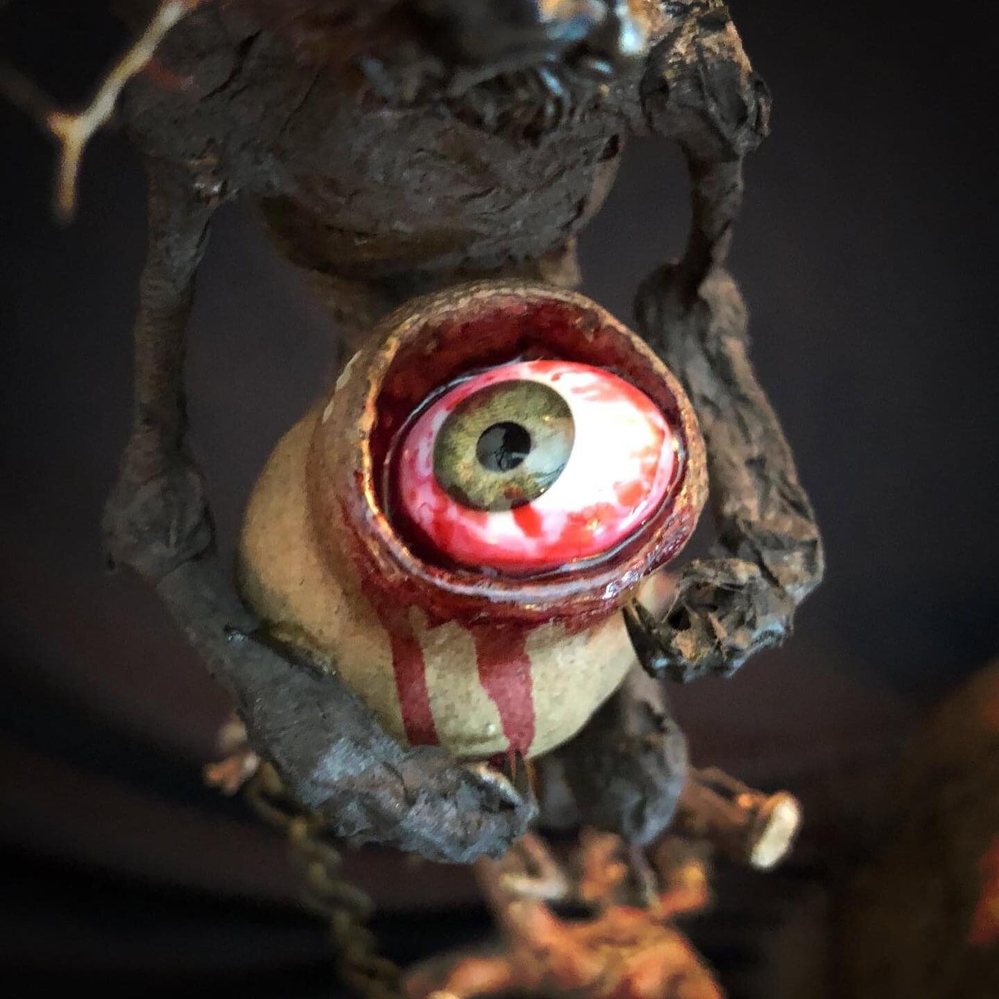 Slicing Up Eyeballs, Oh ho ho ho. Another series of stills from &lsquo;The Collectors&rsquo;, fairies just love them eyeballs&hellip; #ooakfairy #pixies #brianfroudinspired #folklore #horrorart #eyeballs #oddities #odditiesandcuriosities #fairies