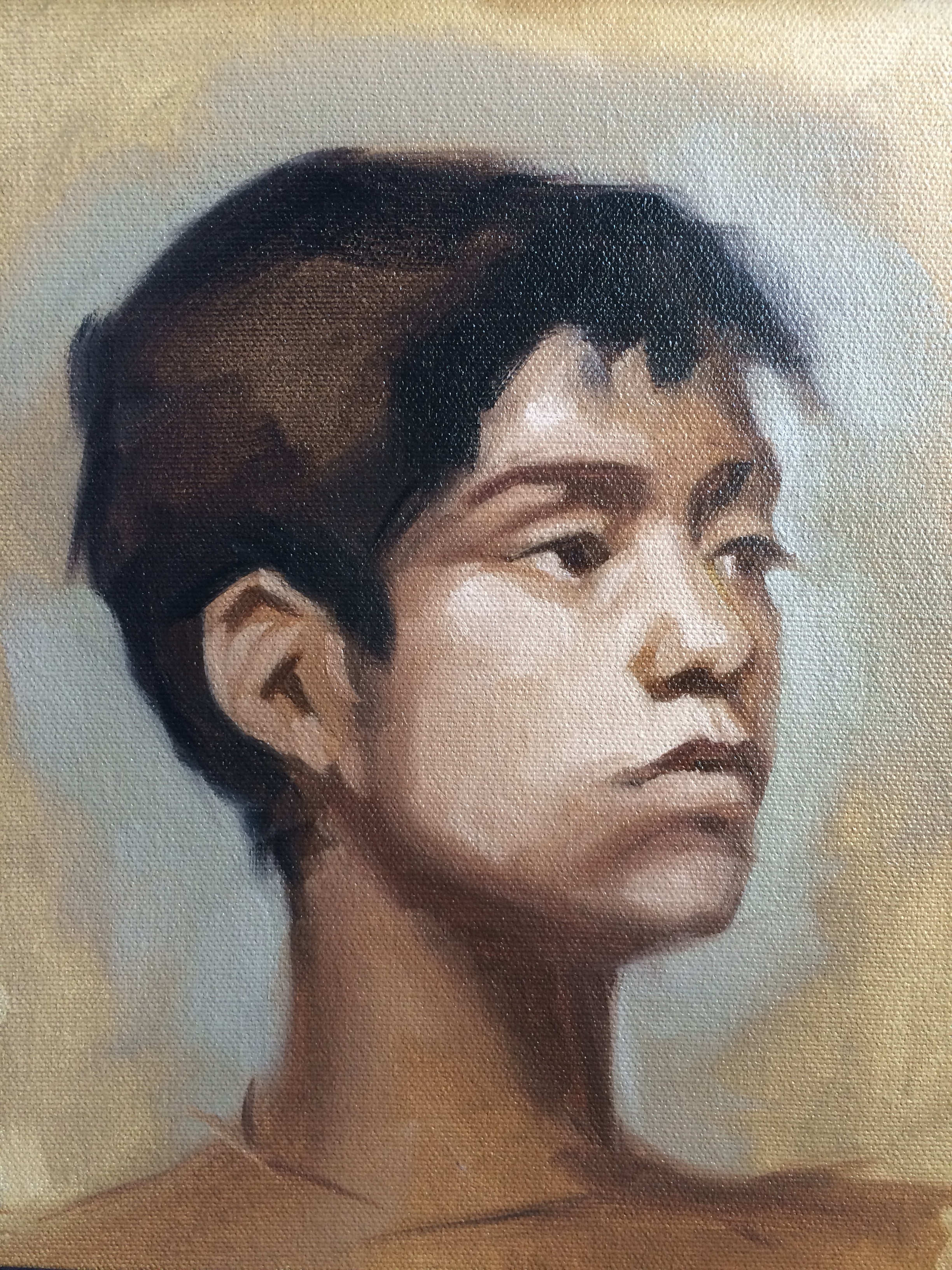 What better way to bring in spring than with a model named Bunny? This was painted at an open studio at The Palette & Chisel. I finally got there early enough to get out of the dark corner I usually set up in. Thank you uber pool. I used comparative measurements for this one and tried to make sense of her head tilted up slightly. The critique of needing a frying pan before making eggs kept coming to mind. I continued to go back to the big shape, frying pans are challenging. 