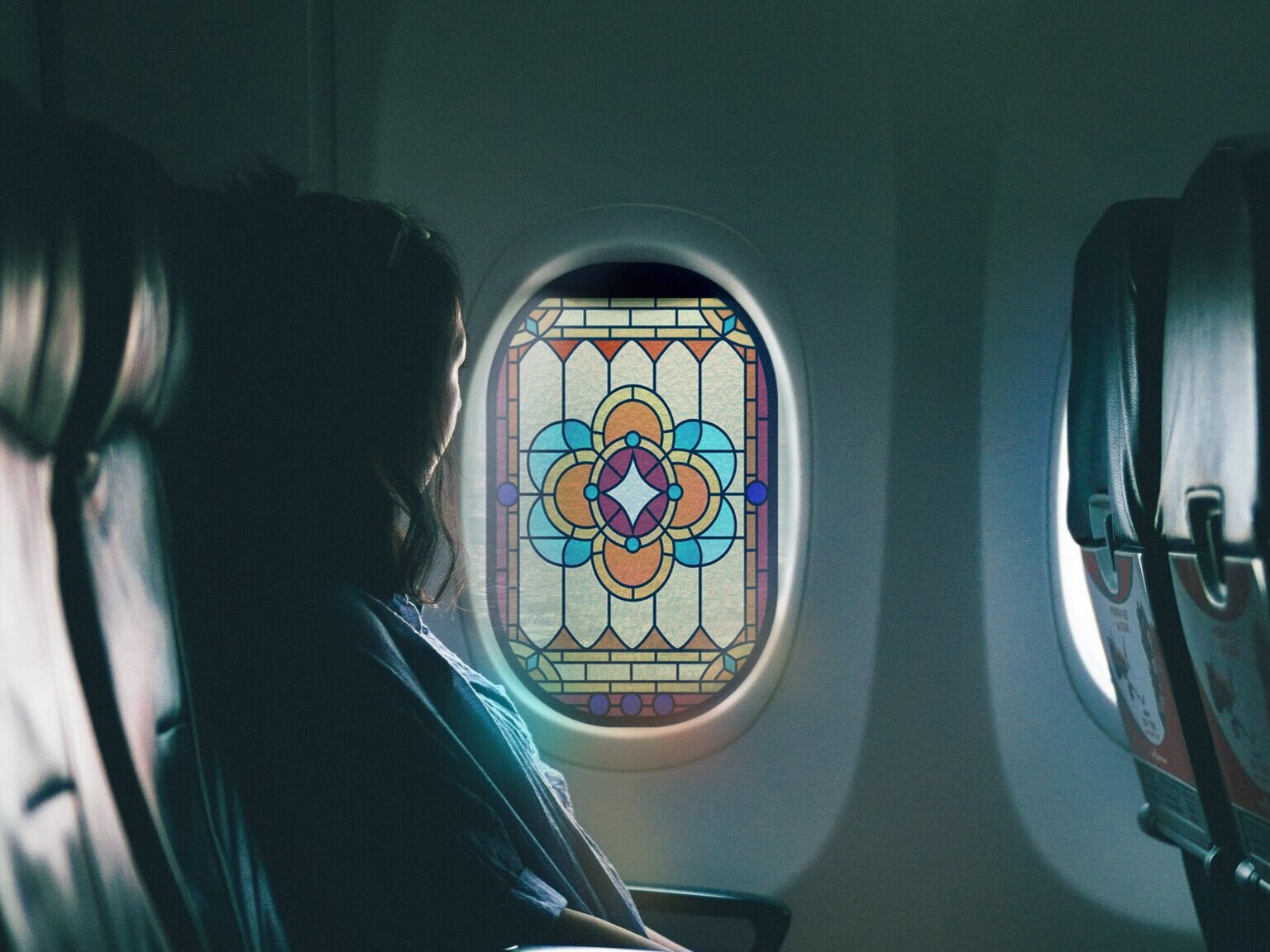 Stained Glass Airplane Window