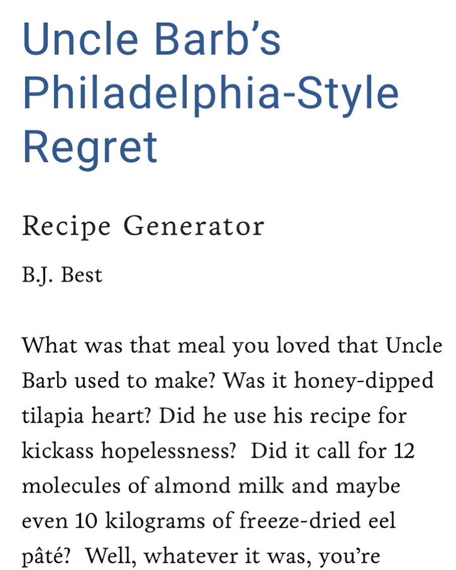 Try out @bjbest60 interactive recipe generator at our Winter/Spring issue focused on food. Issue link in bio. 

#prosepoems #experimentalpoetry #foundpoems #newpoetry #litmags