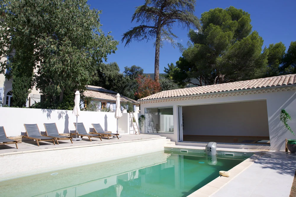 The pool and yoga studio at Maison 10 in Provence.