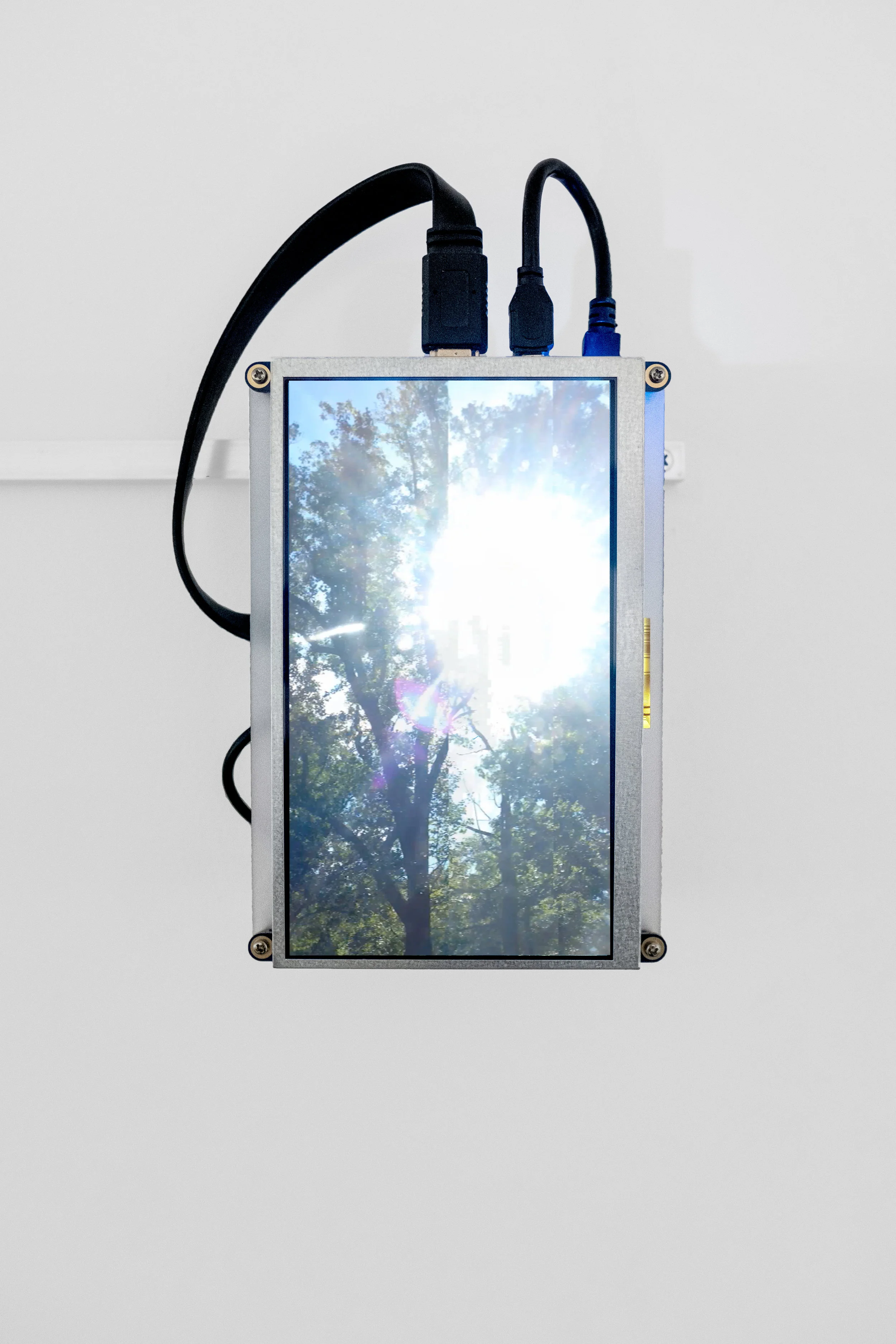 Signal , Raspberry Pi players, aluminum, brass, digital video loop, 2019 (detail)
