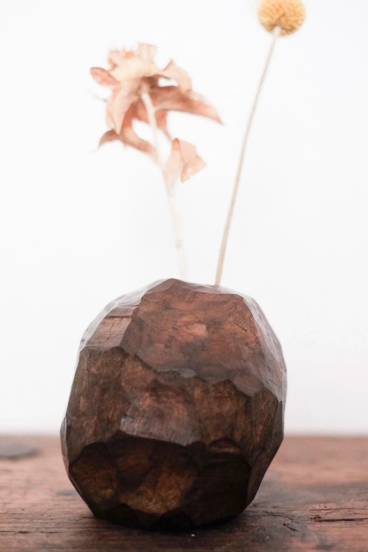 hand carved wooden vase