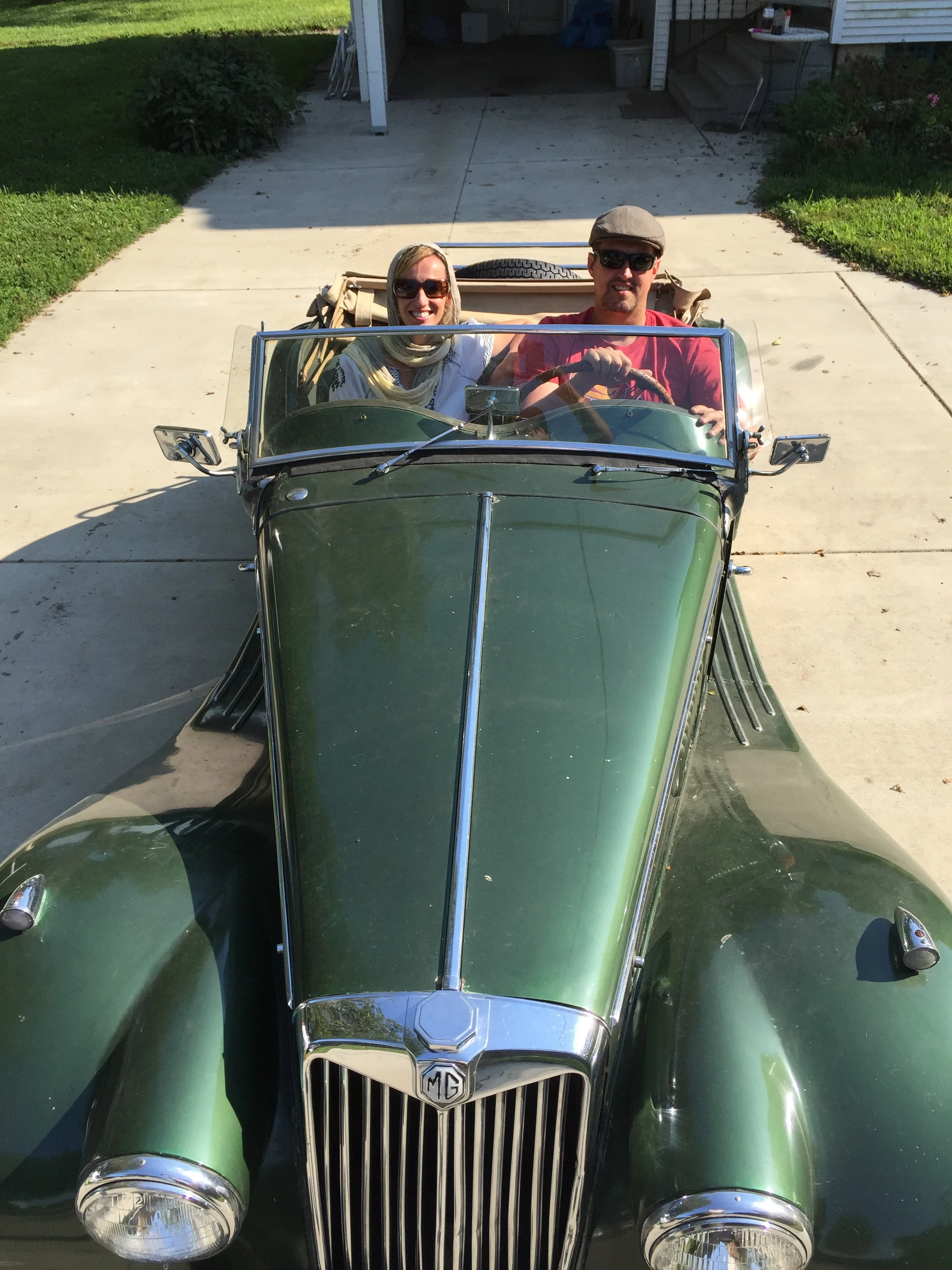 Jessica & Wes in the 1954 MG