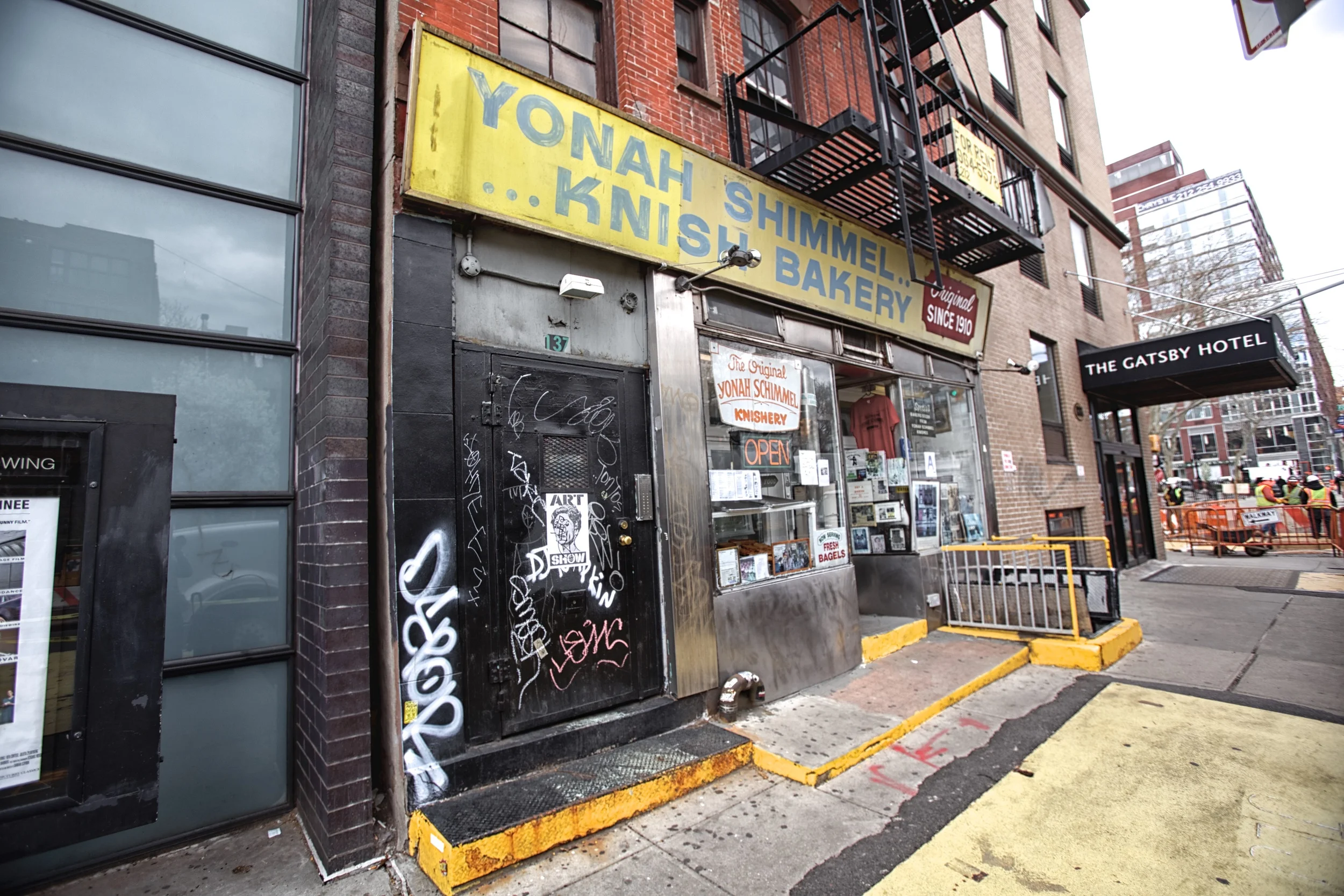 YONAH SCHIMMEL'S KNISH BAKERY (Notice the misspelling in the sign.)