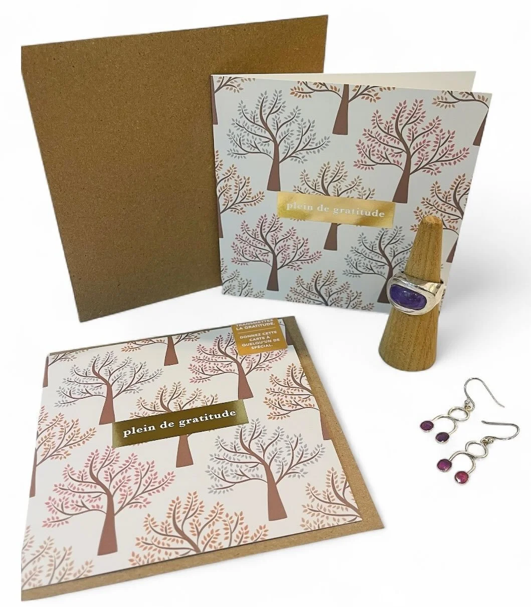 Bon d&eacute;but de week-end ☀️ Cartes de souhaits GRATITUDE 🙏 et bijoux en argent 💜💜💜 @maylay.co  #bijouxargent #cartesdesouhaits #boutiquecadeau #cartes #greetingcards #montrealshopping