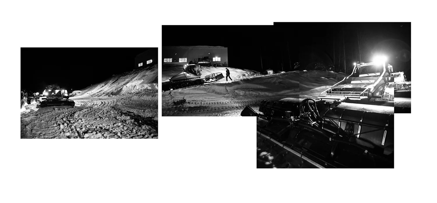 5am. Snowcars come back to the parking place. The work is done.