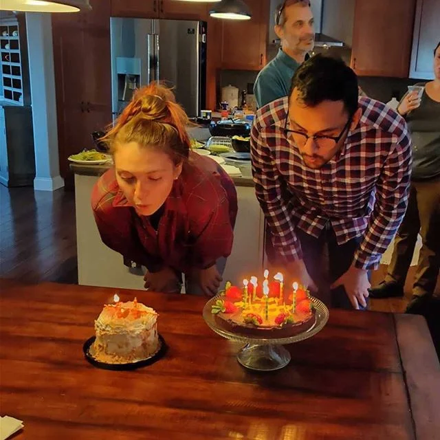 Celebrating two more fall birthdays! Happy birthday Katie and Saurabh! Who do you think blew out their candles first?