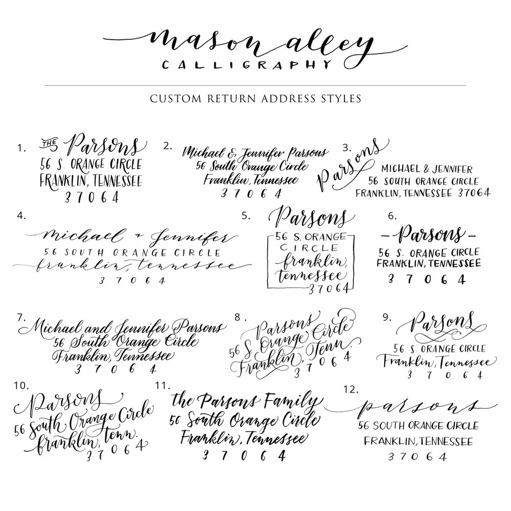 Custom Handlettered Return Address Stamp — Mason Alley Calligraphy