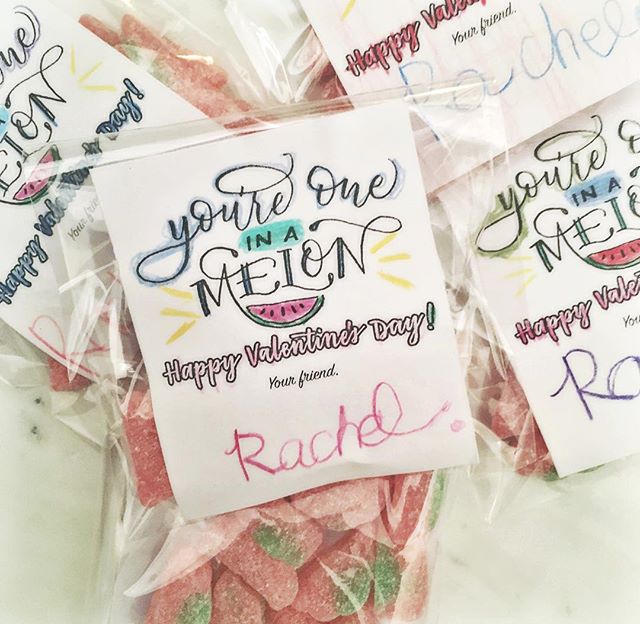 When given a choice This year, I let my two big kids (ages 5 and 3) pick out the candy they wanted to give to their friends for Valentine’s Day. They chose sour watermelons (which makes me want to 🙌🏼 them both for their good taste). So I crea