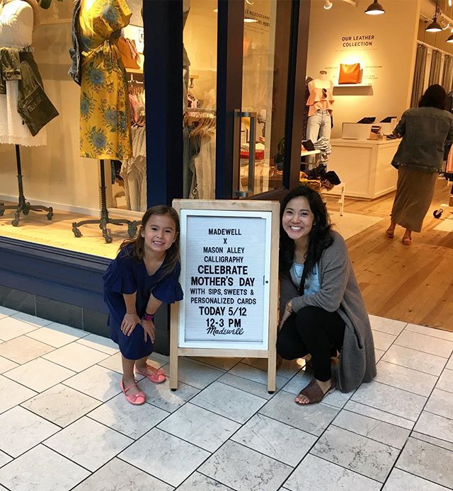 We made it! Come by and see us at @madewell for a special in-store Mother&rsquo;s Day event&mdash;sips, treats and shopping! I brought my helper with me today, and she&rsquo;s selling cards she designed for Mason Alley! Check my Stories to see them.