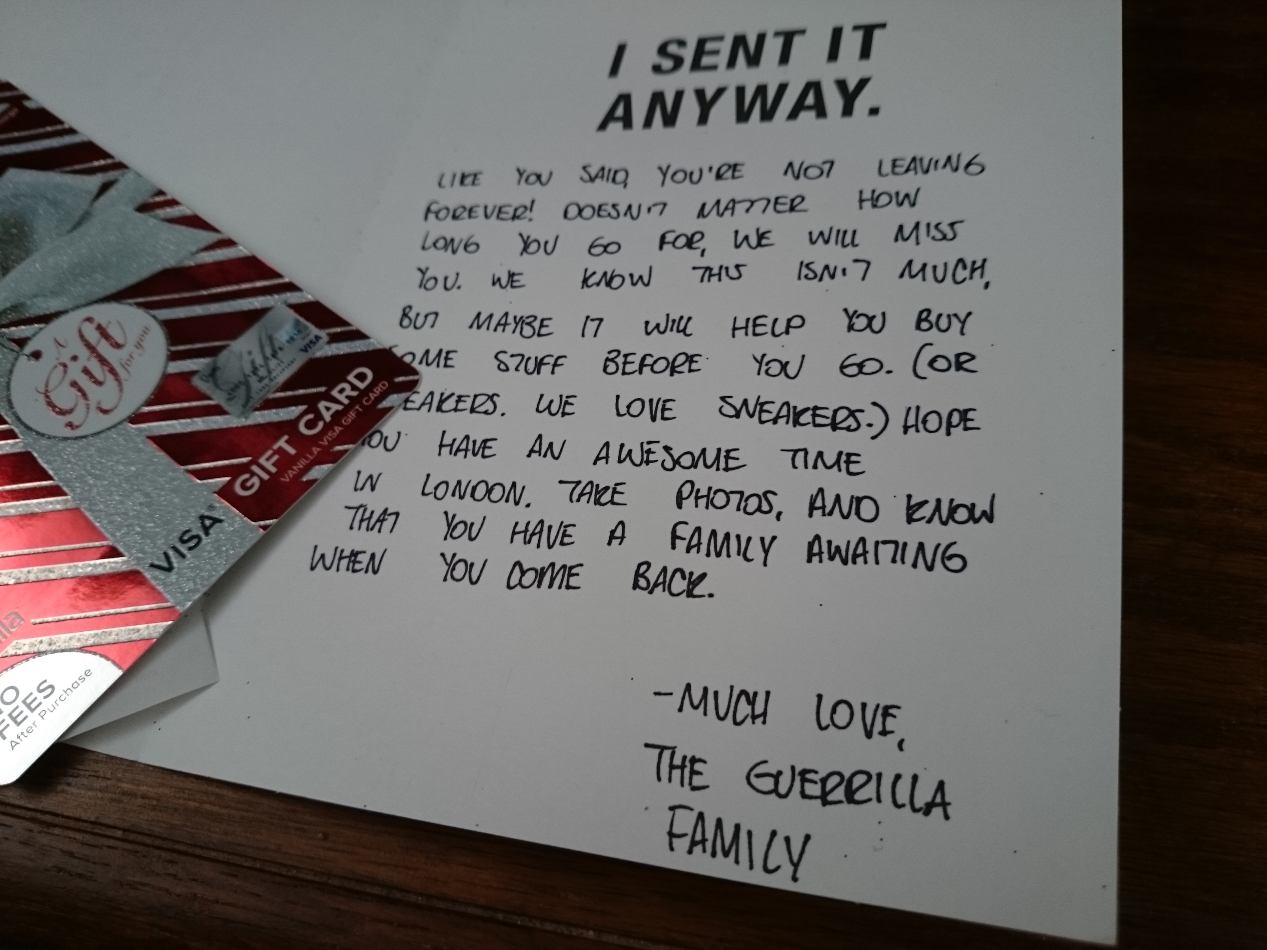 A card and gift, from my Guerrilla family.