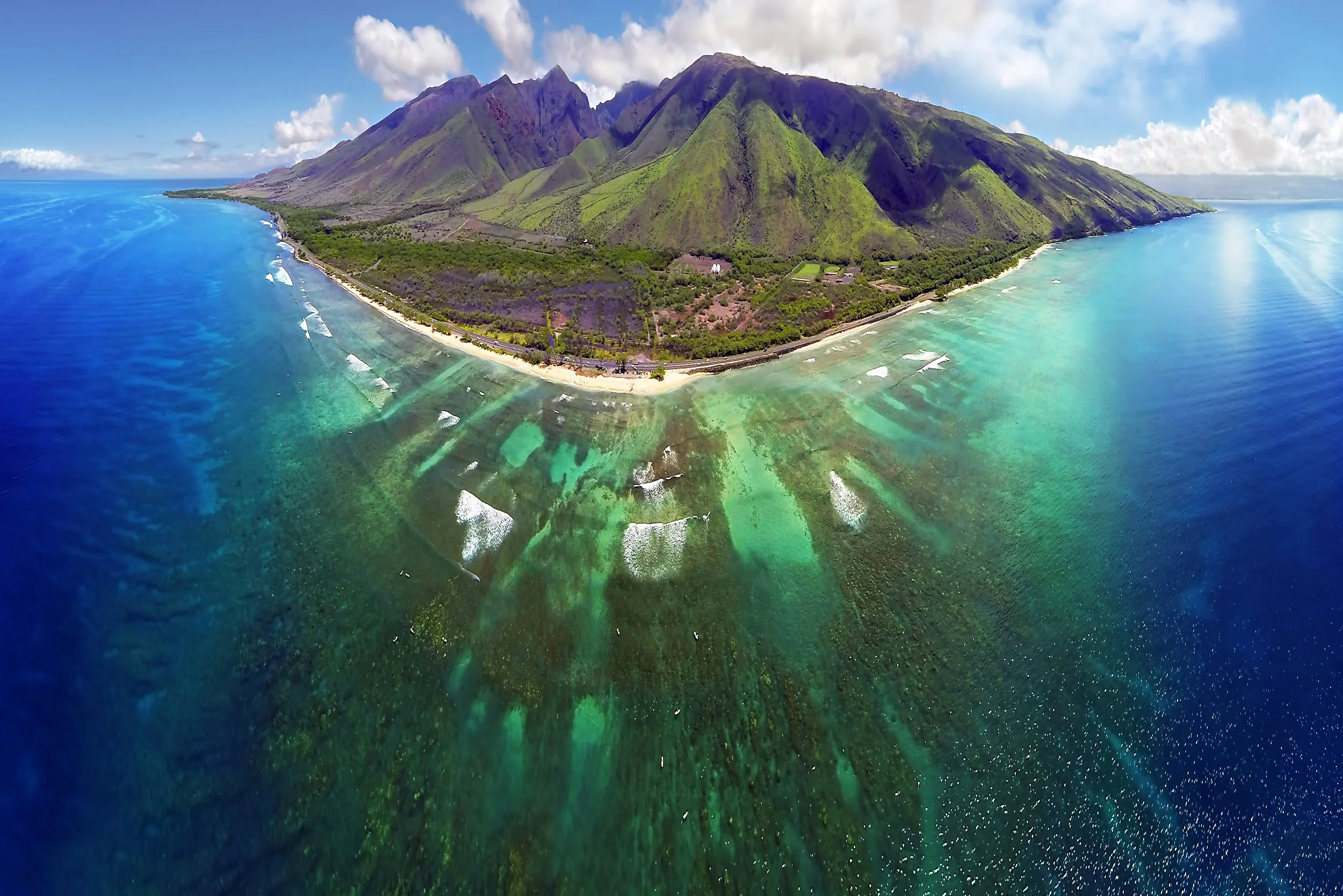 Maui - Island Wide Aerial Panorama - Showing Reef Underwater