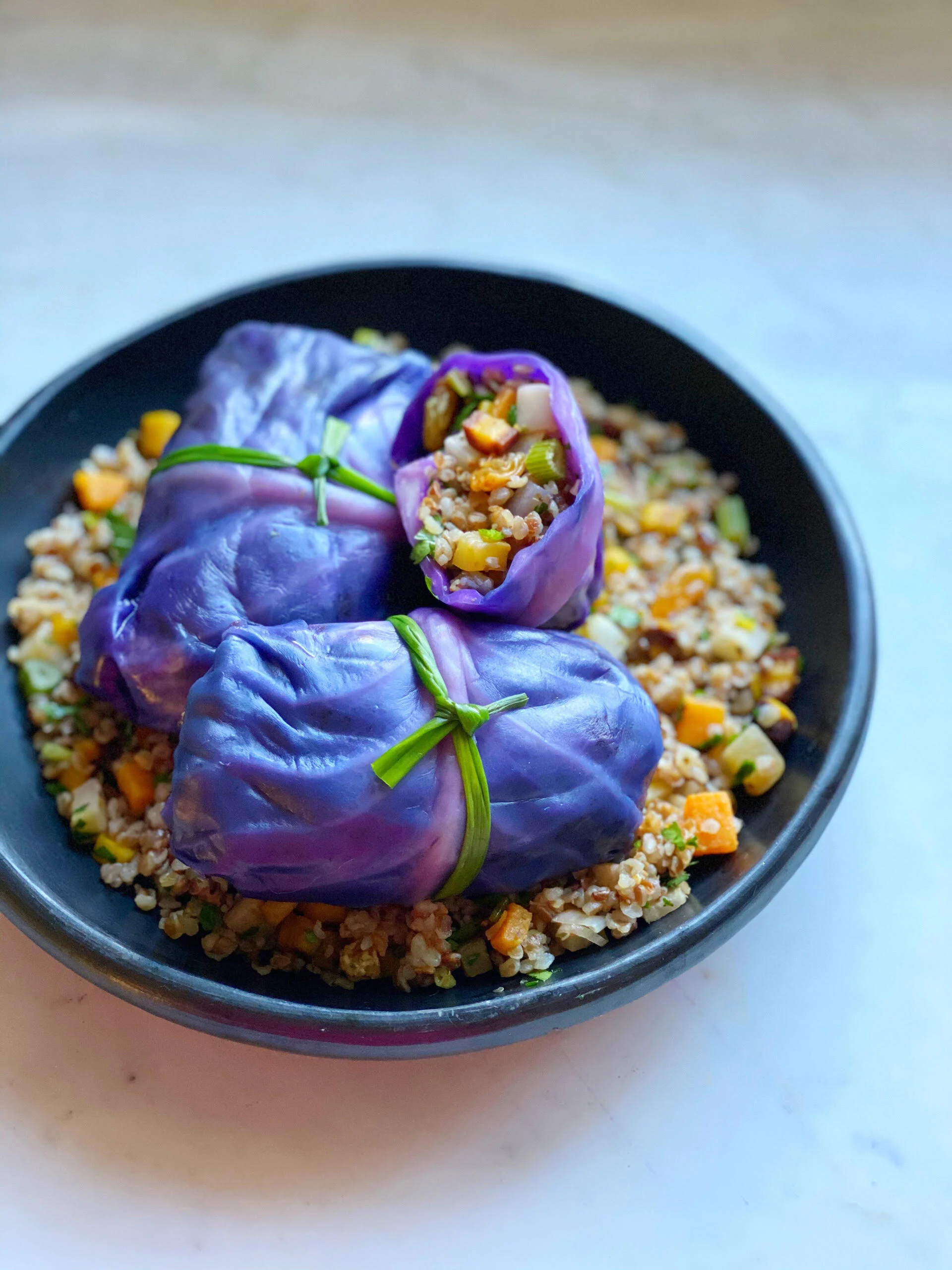 Eat The Rainbow Kasha & Root Vegetable Stuffed Purple Cabbage Recipe from Chef Lauren Braun