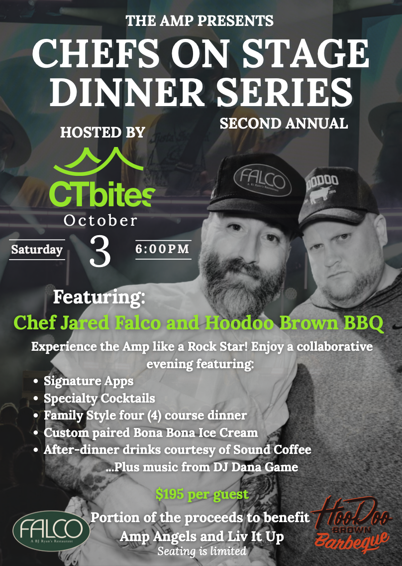 Tix On Sale! CHEFS ON STAGE at The AMP: Chef Jared Falco &amp; Hoodoo Brown BBQ Oct 3rd