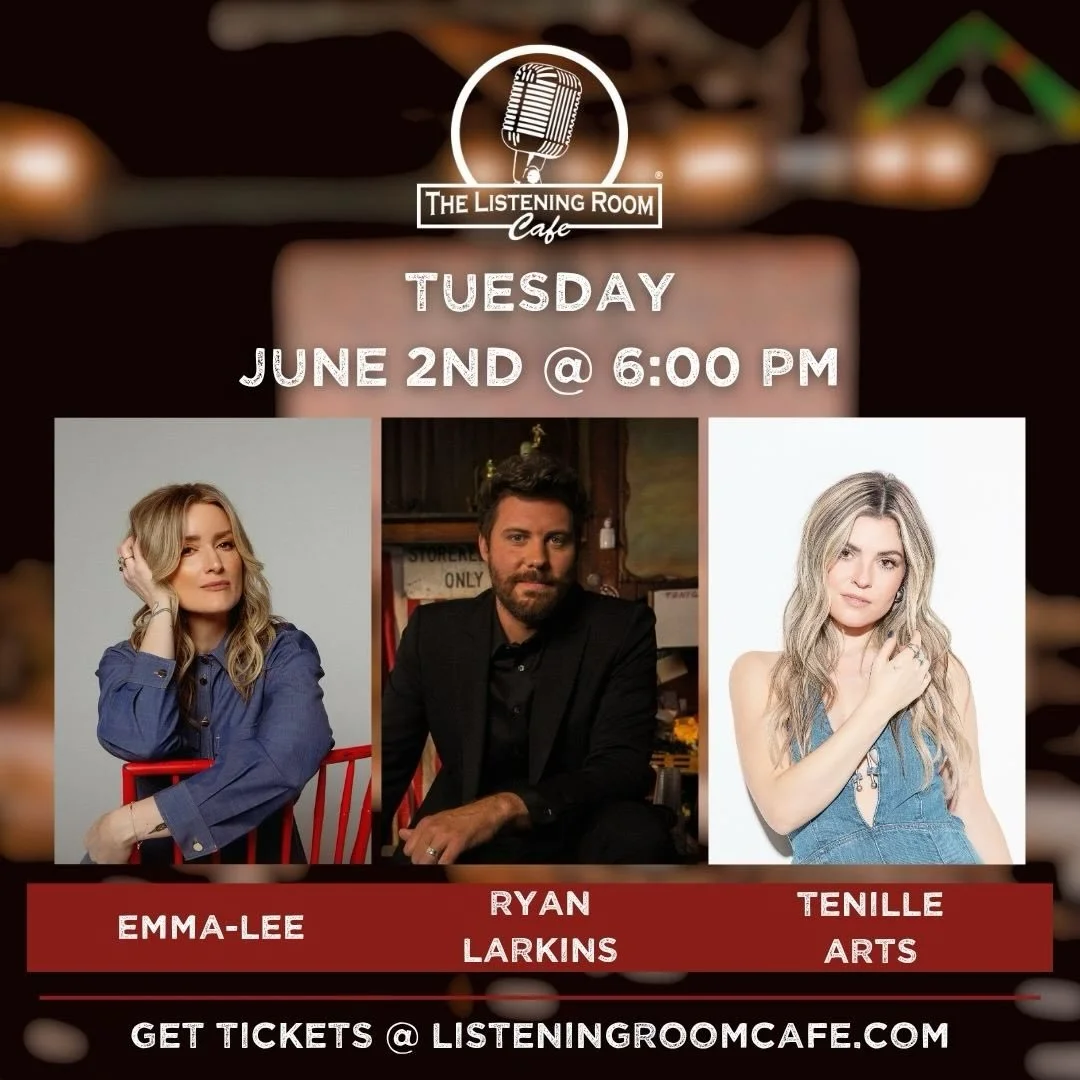 Very excited to be hosting my first round at the @listeningroomcafe with two of my wildly talented friends @ryan.larkins &amp; @tenillearts June 2nd at 6pm! Come say hi! Ticket link in bio 🎟️🎶