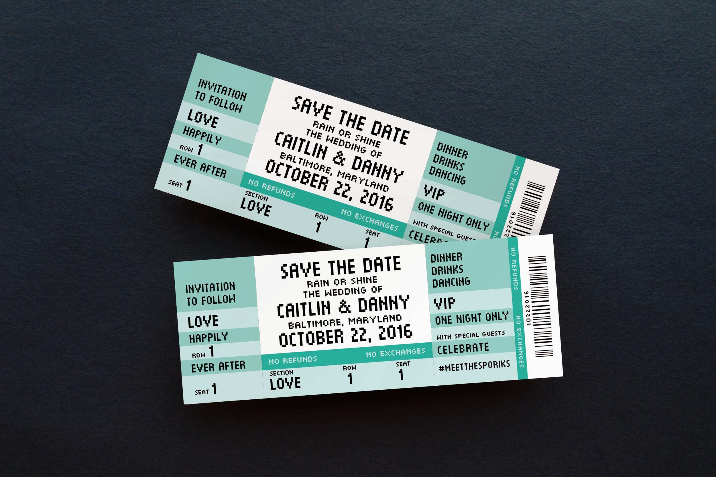  Save the Date design for a wedding in Baltimore, highlighting the couple’s shared love of live music. 