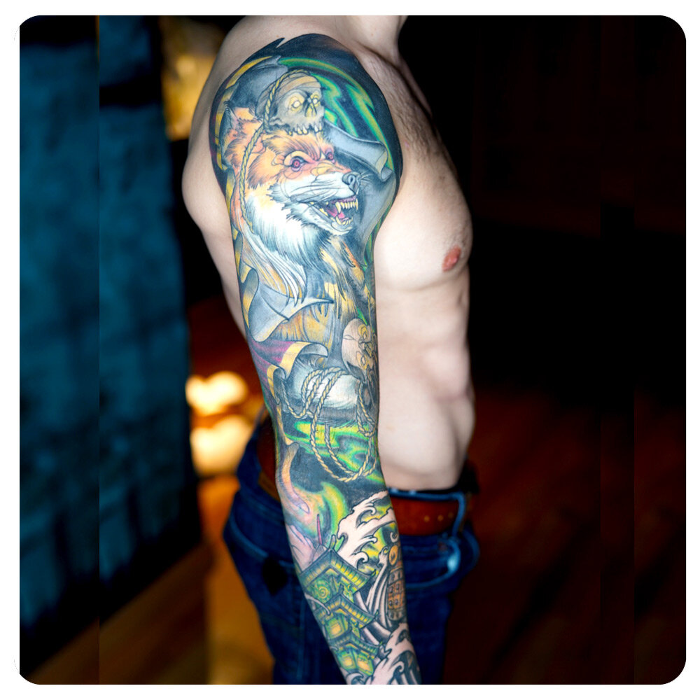 Japanese Fox Demon Illustrative Arm Sleeve Tattoo Sacred Arts Japanese Fox Demon Illustrative Arm Sleeve Tattoo Sacred Arts
