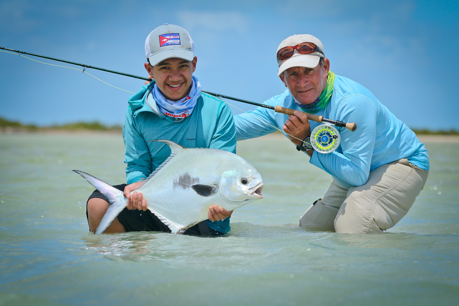 Greger and our guide Rafael with a Permit caught while wading. Greger's first of many I hope.....