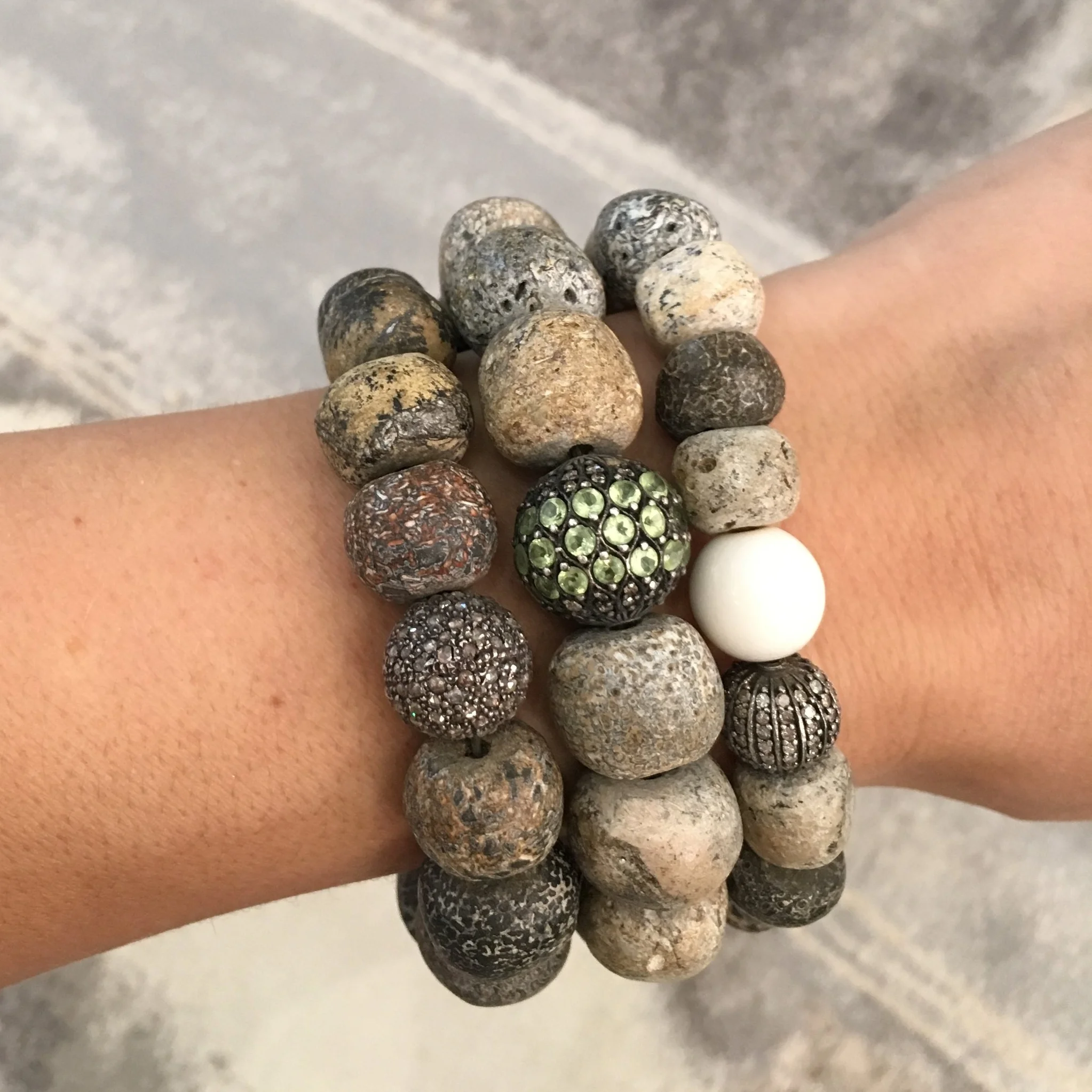 Dinosaur Bone with Peridot and Diamond Bead