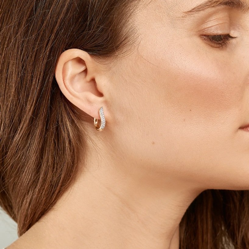 Sabbia Fine Jewelry - Sabbia Fine Jewelry-Tamara Comolli-SIGNATURE Hoop  earrings small with Diamond Pavé 18K rose gold