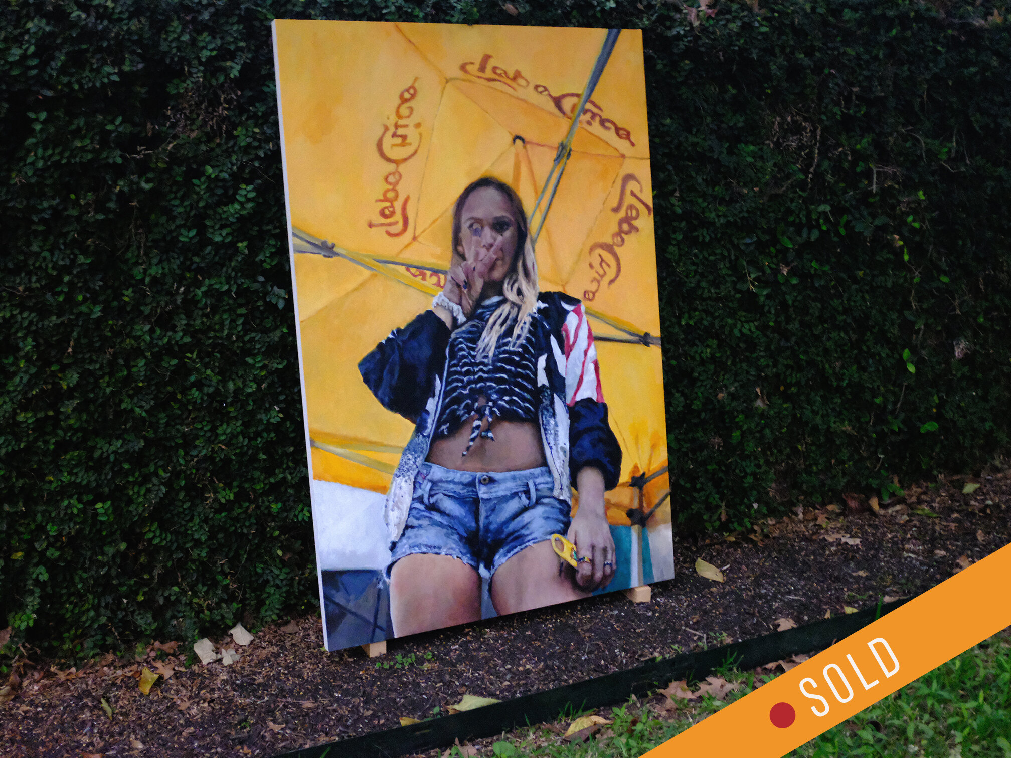 COURTS HONOR FEATS 46” x 69” • SOLD“Paint me like one of your sparkling mineral water girls…” A lot of Texas summer going on here, from that Topo bottle opener to the vintage 1996 Champion USA Basketball Olympic windbreaker.