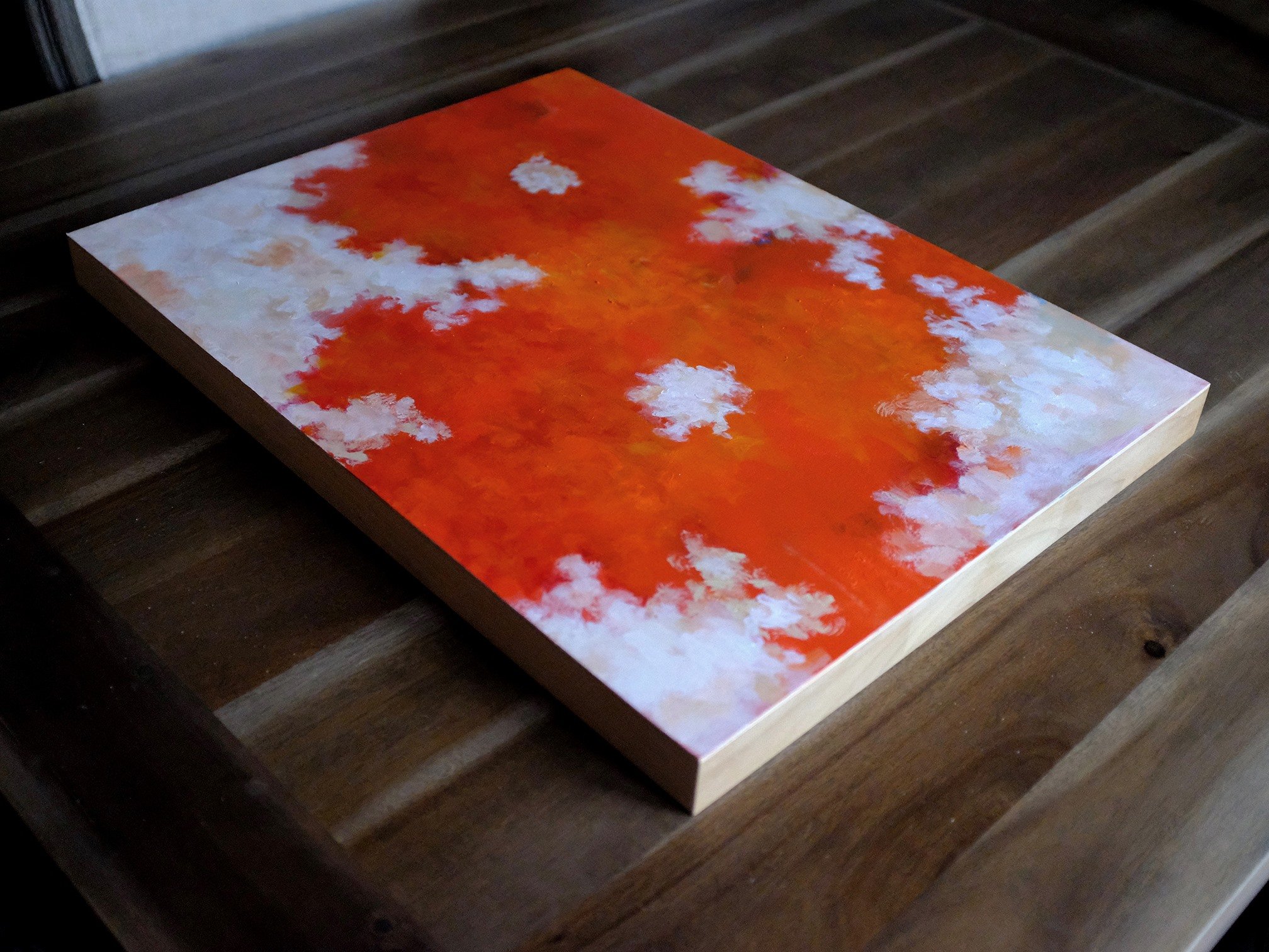  ORANGE AND WHITE, 2018  WOOD PANEL 