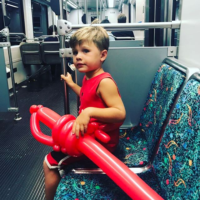 Even the #redpowerranger knows to go green and take #publictransportation #train #pasadena #mothersandsons