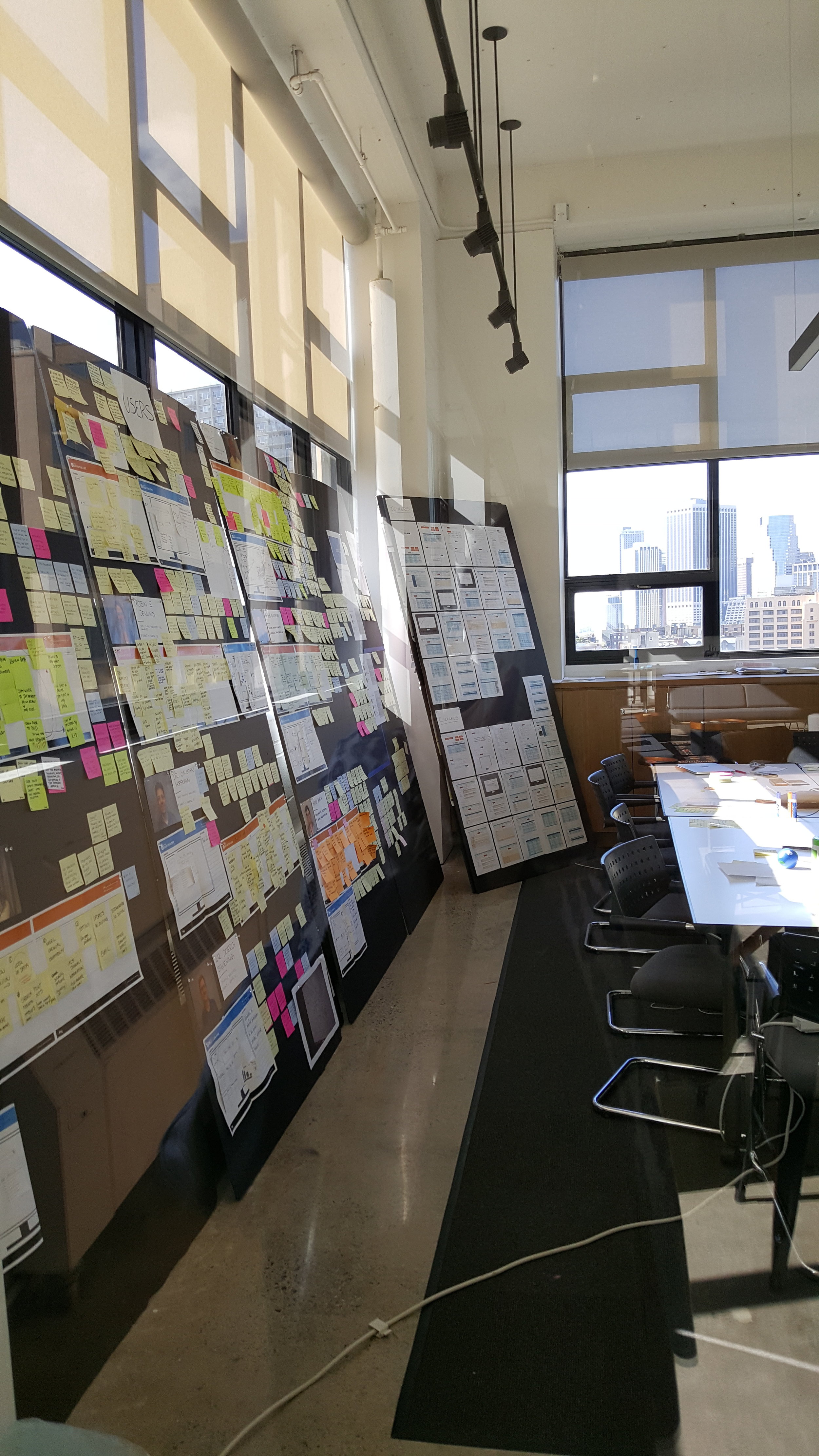 A glimpse of the ideation process at frog in one of the medium-sized private team spaces (unfortunate reflection because we had to shoot through the glass). 
