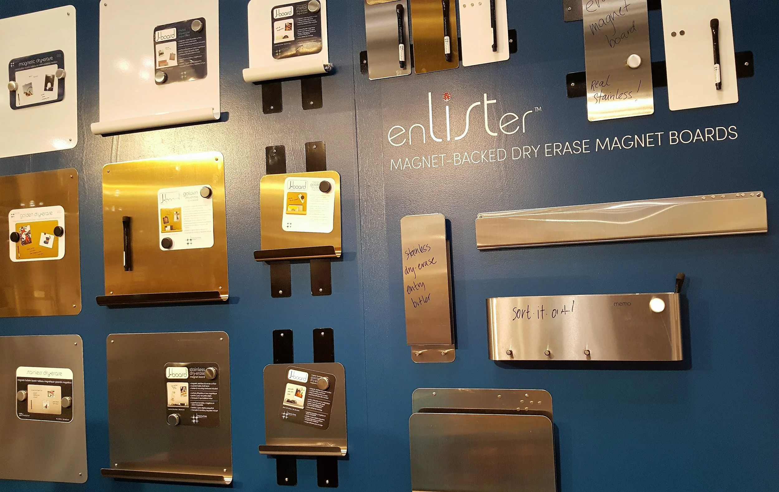 With built-in shelves, these magnetic, dry-erase boards boards do it all AND add a bit of glam to your walls. From $20 by ThreeByThree. threebythree.com.