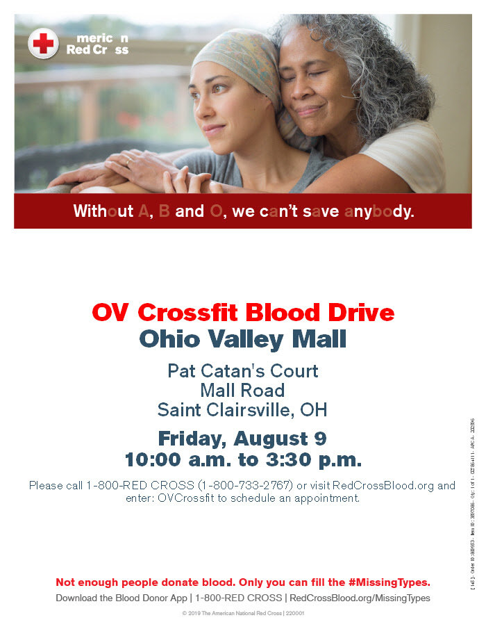 Don’t forget, our annual American Red Cross blood drive is this Friday, August 9th from 10 am - 3:30 pm. All members of OVC who participate will receive a free FitAId!